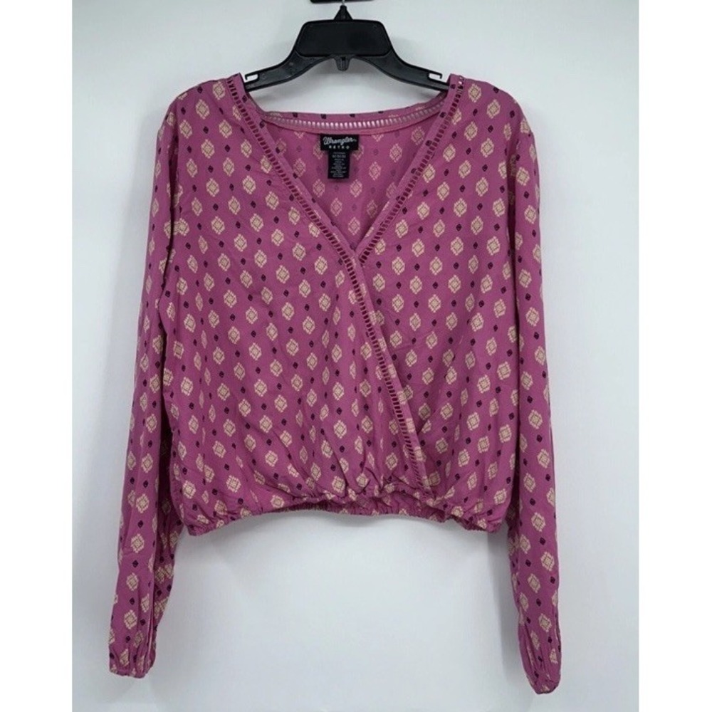 Wrangler Retro Surplice Women Wrap Blouse Size XL Puffed Sleeves Aesthetic